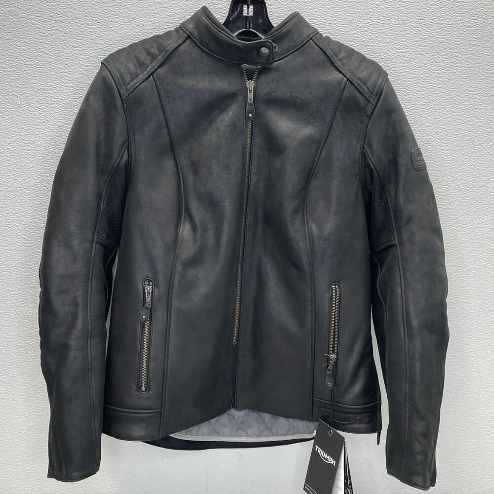 NEW TRIUMPH Women’s Roxbury Leather Motorcycle Jacket Size XL Black